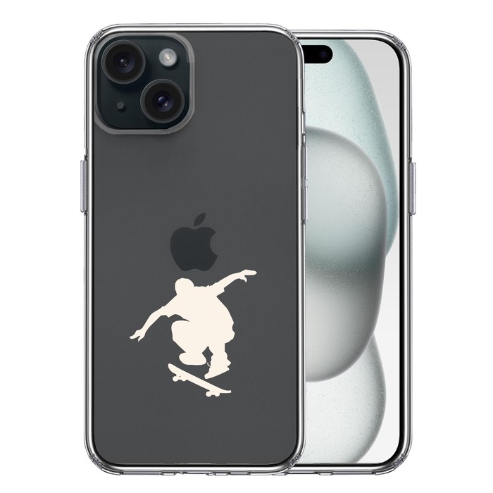 iPhone15Plus ケース クリア スケートボード ホワイト スマホケース 側面ソフト 背面ハード ハイブリッド -0