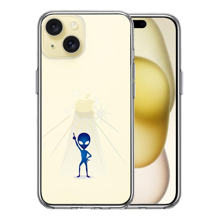 iPhone15 ケース クリア 宇宙人 ダンシング ブルー スマホケース 側面ソフト 背面ハード ハイブリッド -0