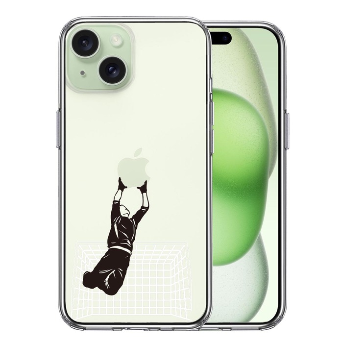 iPhone15 ケース クリア サッカーGK ジャンピングキャッチ スマホケース 側面ソフト 背面ハード ハイブリッド -0