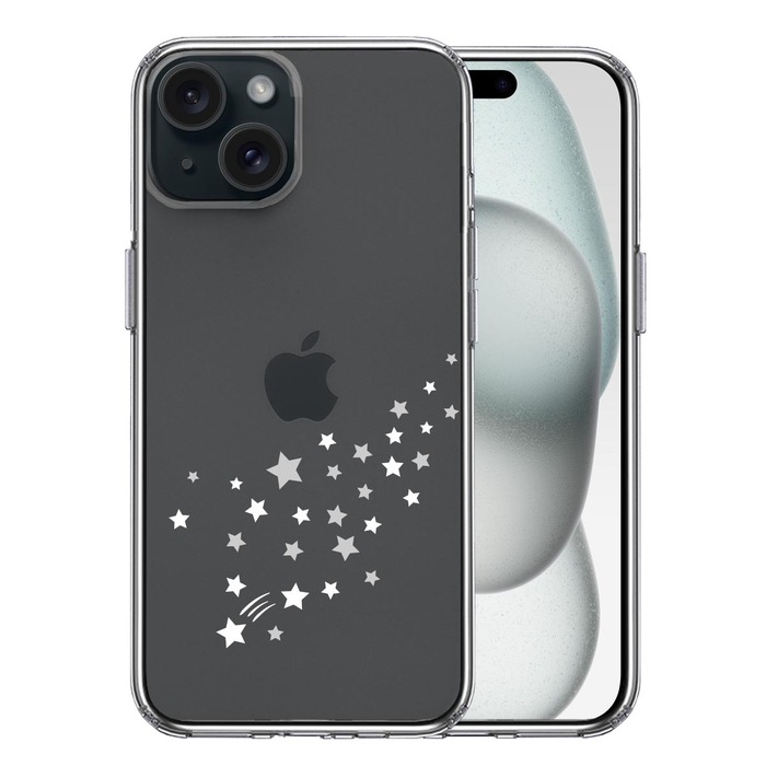 iPhone15 ケース クリア 流れ星 ホワイト スマホケース 側面ソフト 背面ハード ハイブリッド -0