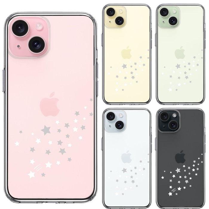 iPhone15 ケース クリア 流れ星 ホワイト スマホケース 側面ソフト 背面ハード ハイブリッド -1
