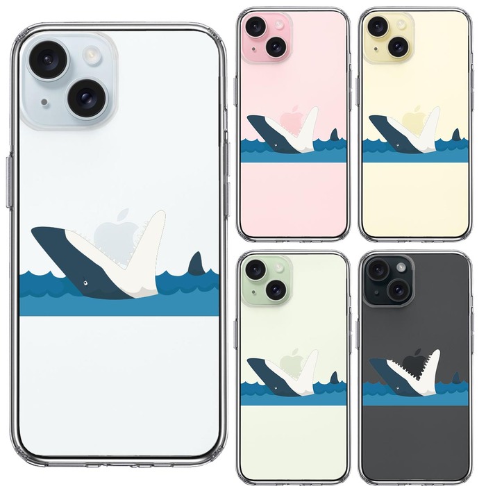 iPhone15 ケース クリア 鮫 サメ りんご パックン スマホケース 側面ソフト 背面ハード ハイブリッド -1