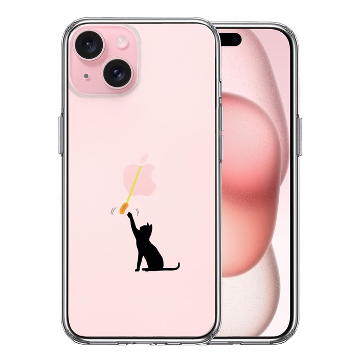 iPhone15 ケース クリア にゃんこ 猫じゃらし スマホケース 側面ソフト 背面ハード ハイブリッド -0