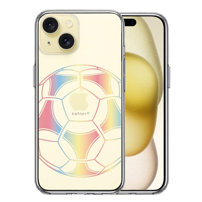 iPhone15 ケース クリア サッカーボール カラー スマホケース 側面ソフト 背面ハード ハイブリッド -0