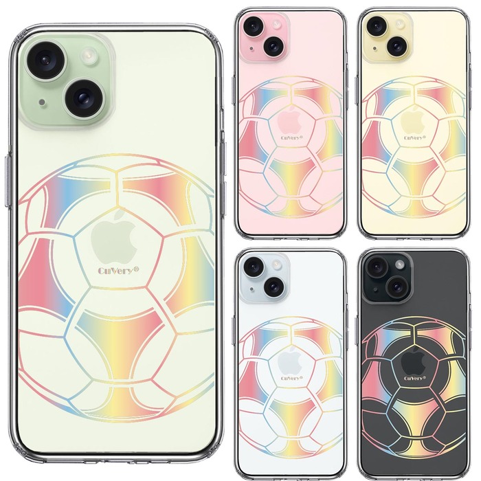 iPhone15 ケース クリア サッカーボール カラー スマホケース 側面ソフト 背面ハード ハイブリッド -1