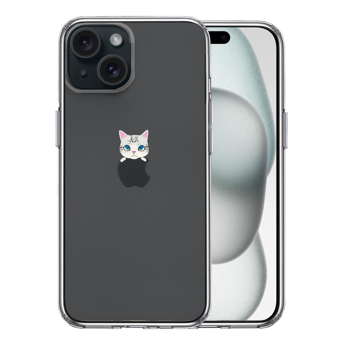 iPhone15 ケース クリア のっかり ネコ 2 スマホケース 側面ソフト 背面ハード ハイブリッド -0