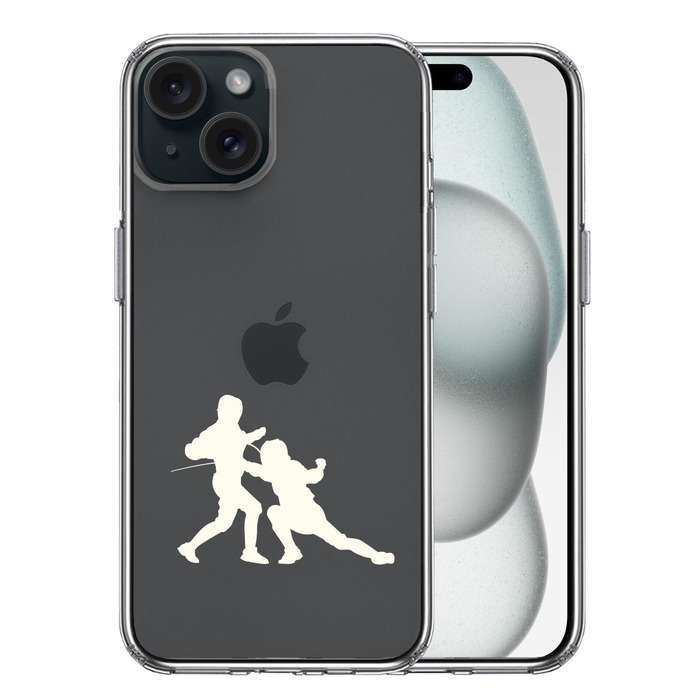 iPhone15 ケース クリア フェンシング ホワイト スマホケース 側面ソフト 背面ハード ハイブリッド -0