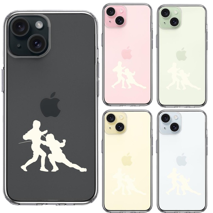 iPhone15 ケース クリア フェンシング ホワイト スマホケース 側面ソフト 背面ハード ハイブリッド -1