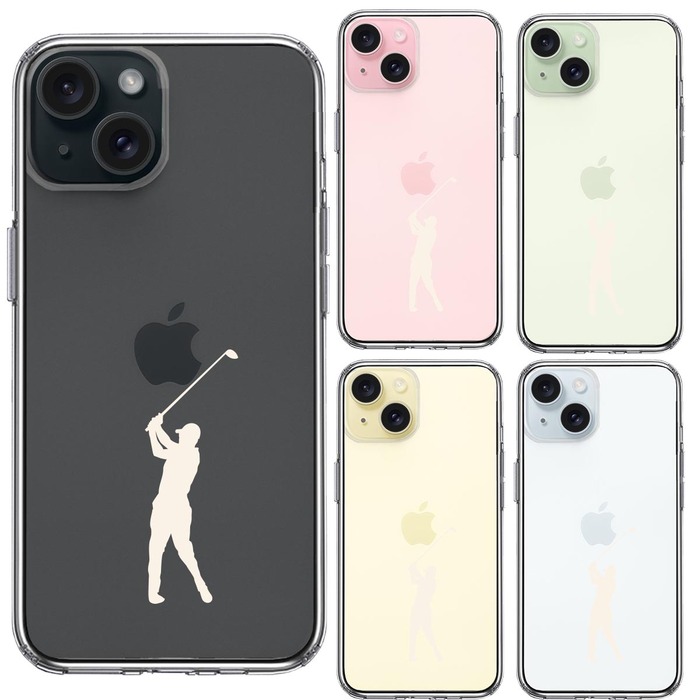 iPhone15 ケース クリア ゴルフ ホワイト スマホケース 側面ソフト 背面ハード ハイブリッド -1