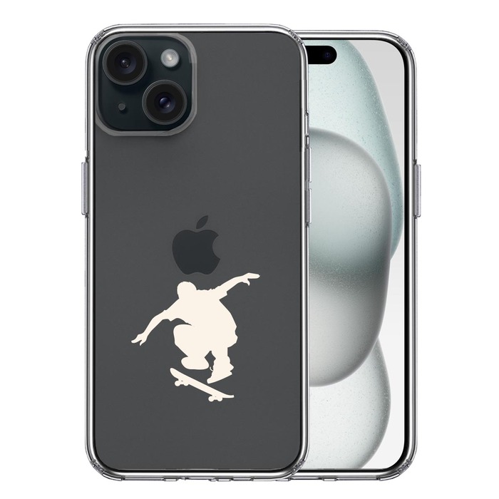iPhone15 ケース クリア スケートボード ホワイト スマホケース 側面ソフト 背面ハード ハイブリッド -0