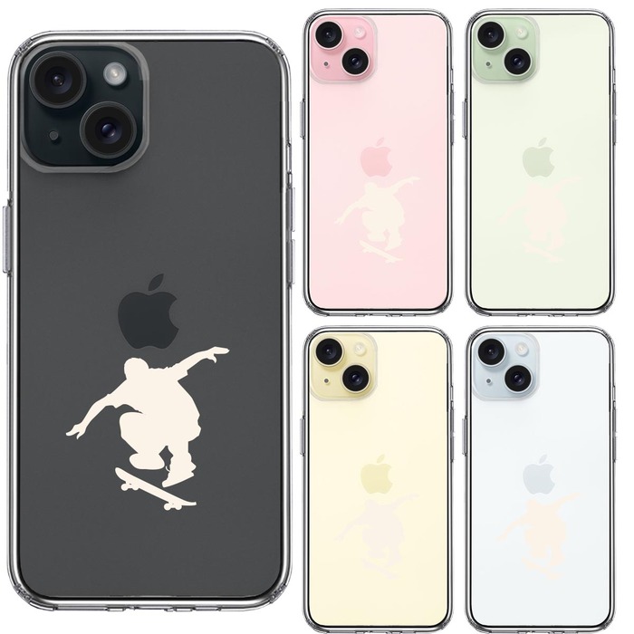 iPhone15 ケース クリア スケートボード ホワイト スマホケース 側面ソフト 背面ハード ハイブリッド -1