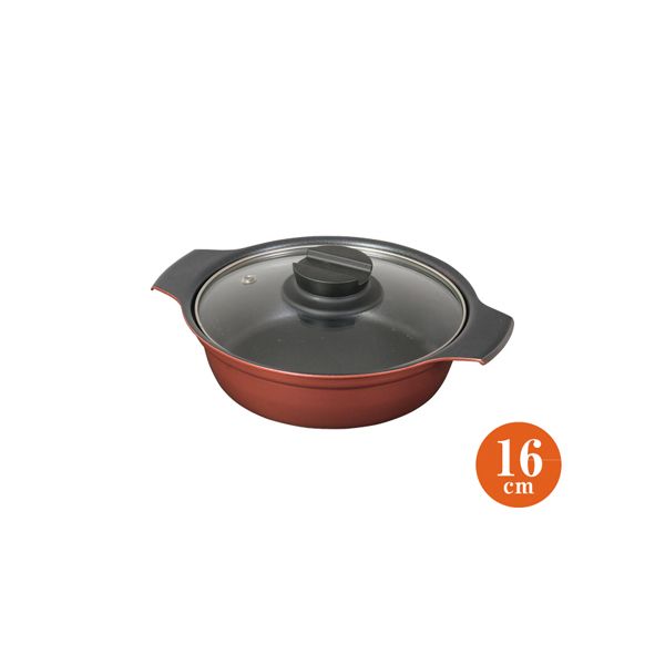 旨味ふっ素加工IH対応ガラス蓋付卓上鍋16cm-0