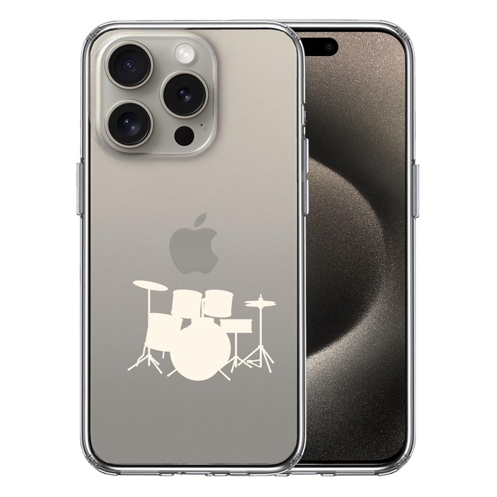 iPhone15Pro ケース クリア ドラム ホワイト スマホケース 側面ソフト 背面ハード ハイブリッド -0