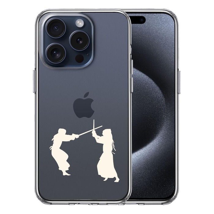 iPhone15Pro ケース クリア 剣道 ホワイト スマホケース 側面ソフト 背面ハード ハイブリッド -0