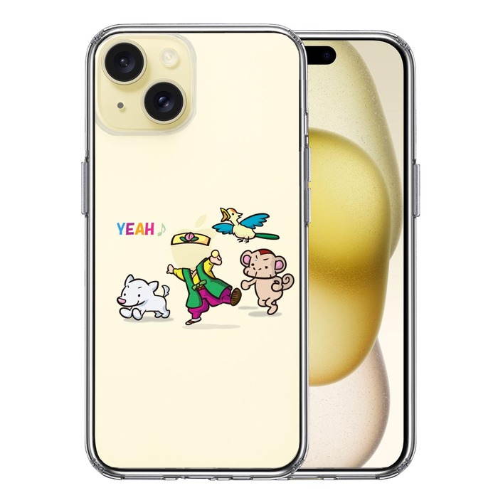 iPhone15Plus ケース クリア 桃太郎 パーティー 軍団 スマホケース 側面ソフト 背面ハード ハイブリッド -0