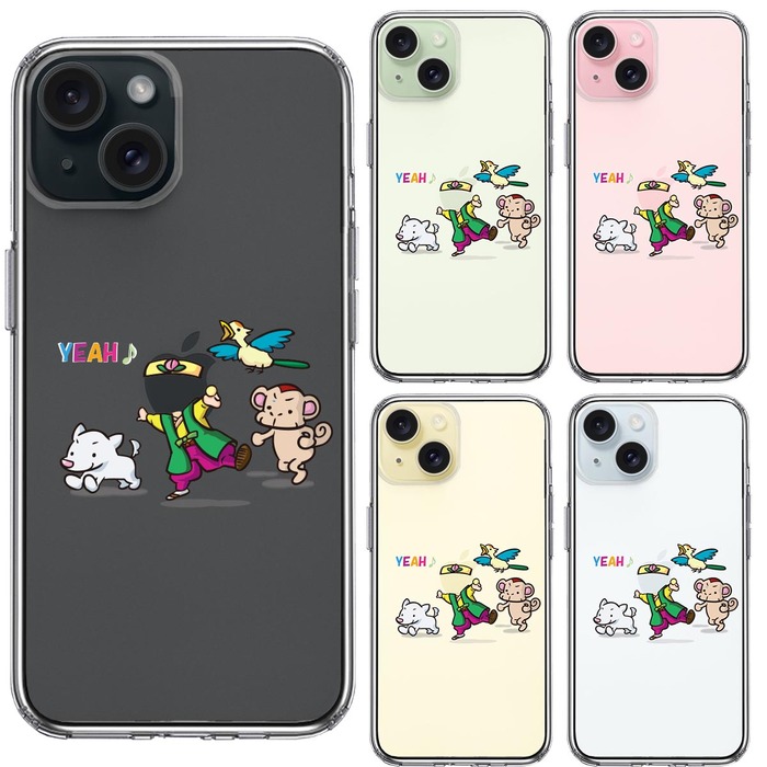 iPhone15Plus ケース クリア 桃太郎 パーティー 軍団 スマホケース 側面ソフト 背面ハード ハイブリッド -1