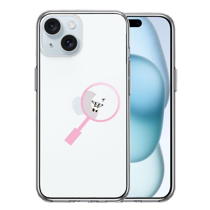 iPhone15Plus ケース クリアよく見たら パンダ 抱きついてた! スマホケース 側面ソフト 背面ハード ハイブリッド -0