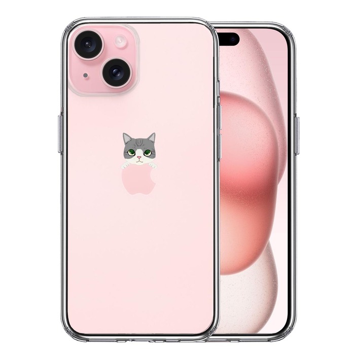 iPhone15 ケース クリア のっかり ネコ サバトラ スマホケース 側面ソフト 背面ハード ハイブリッド -0