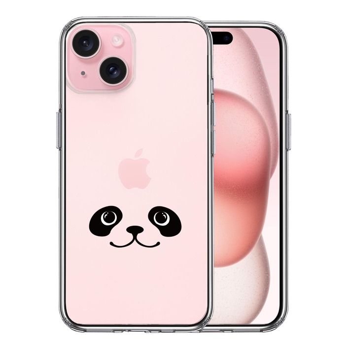 iPhone15 ケース クリア パンダ 顔 スマホケース 側面ソフト 背面ハード ハイブリッド -0