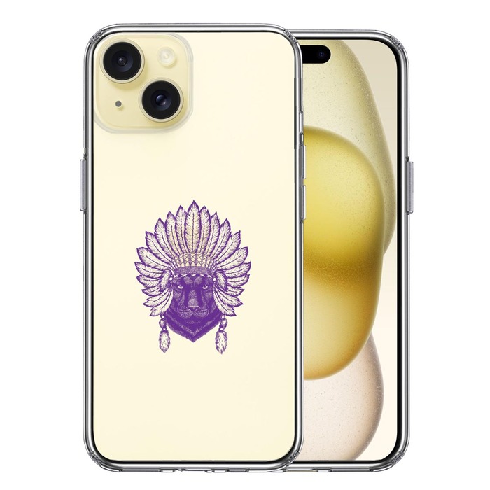 iPhone15 ケース クリア ネイティブアメリカン ヒョウ 豹 スマホケース 側面ソフト 背面ハード ハイブリッド -0