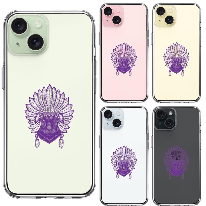 iPhone15 ケース クリア ネイティブアメリカン ヒョウ 豹 スマホケース 側面ソフト 背面ハード ハイブリッド -1