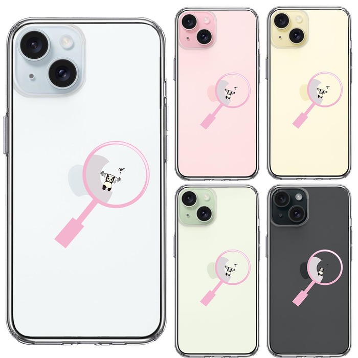 iPhone15 ケース クリアよく見たら パンダ 抱きついてた! スマホケース 側面ソフト 背面ハード ハイブリッド -1