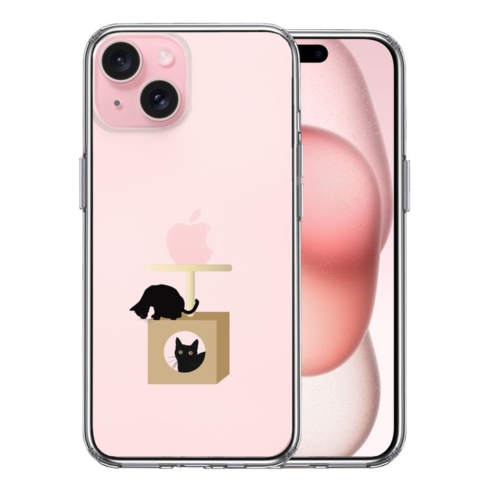 iPhone15Plus ケース クリア 猫 キャットタワー スマホケース 側面ソフト 背面ハード ハイブリッド -0
