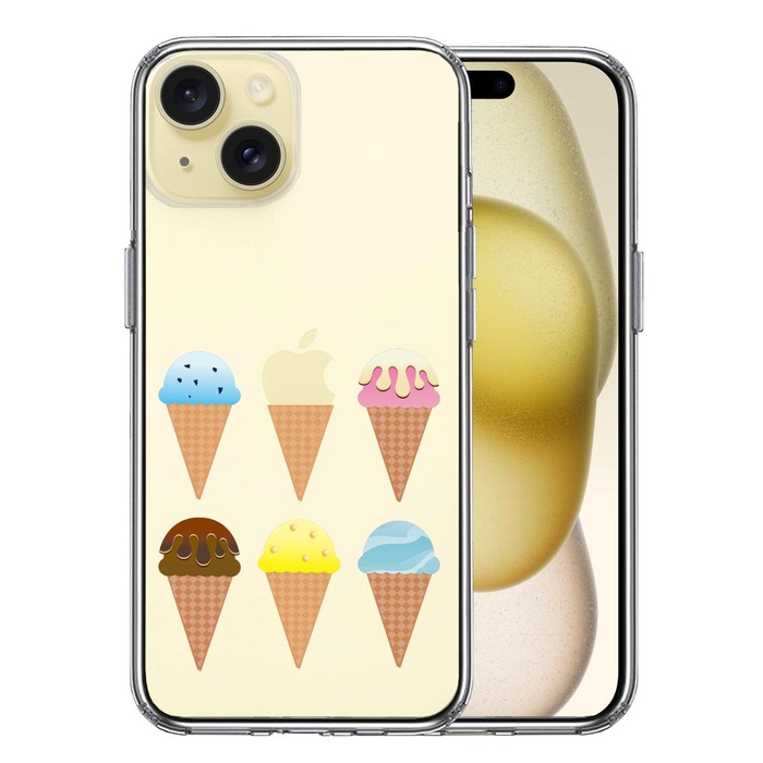 iPhone15Plus ケース クリア アイスクリーム スマホケース 側面ソフト 背面ハード ハイブリッド -0