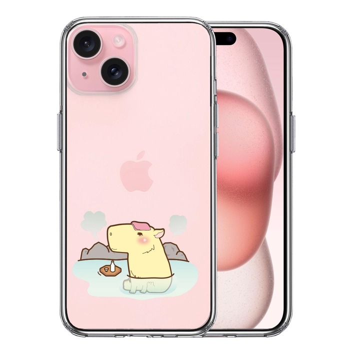 iPhone15Plus ケース クリア カピバラ 温泉 スマホケース 側面ソフト 背面ハード ハイブリッド -0