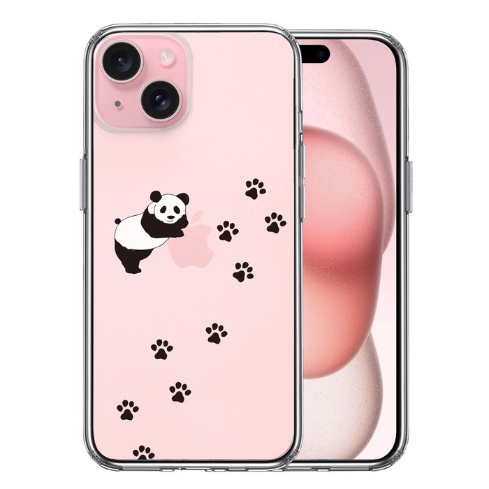 iPhone15Plus ケース クリア パンダ フットプリント スマホケース 側面ソフト 背面ハード ハイブリッド -0