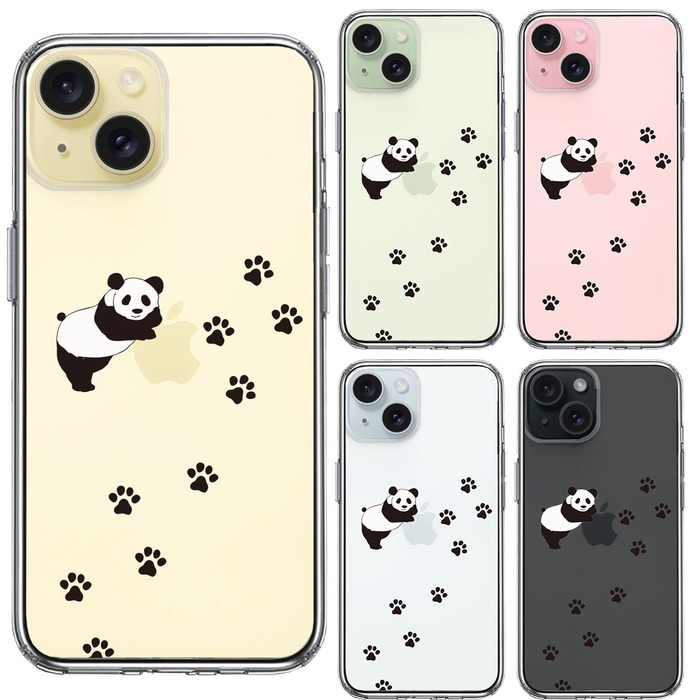 iPhone15Plus ケース クリア パンダ フットプリント スマホケース 側面ソフト 背面ハード ハイブリッド -1