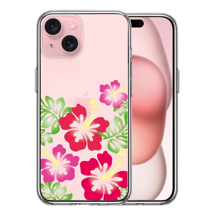 iPhone15 ケース クリア ハイビスカス レッド スマホケース 側面ソフト 背面ハード ハイブリッド -0