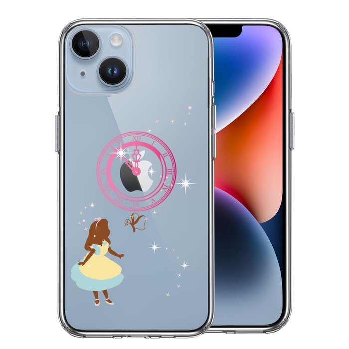 iPhone14 ケース クリア アリス 時計 スマホケース 側面ソフト 背面ハード ハイブリッド -0