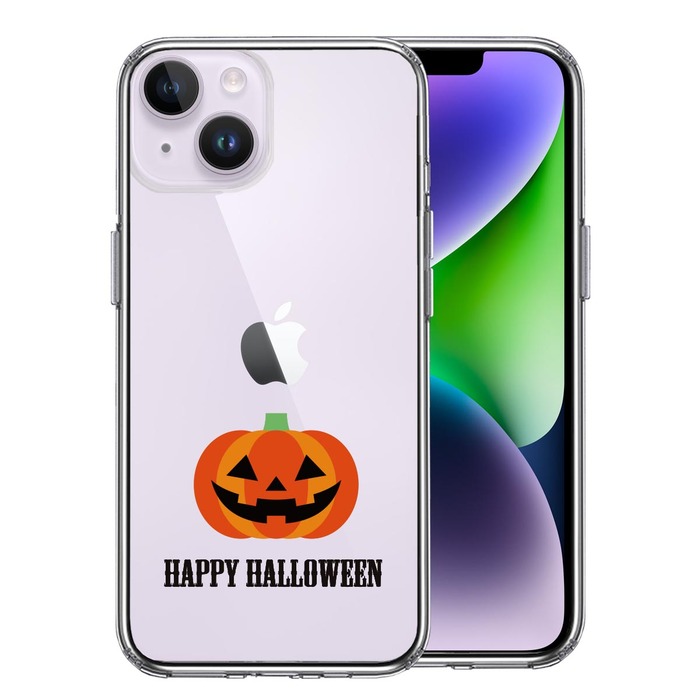 iPhone14 ケース クリア Happy Halloween ハロウィン スマホケース 側面ソフト 背面ハード ハイブリッド -0