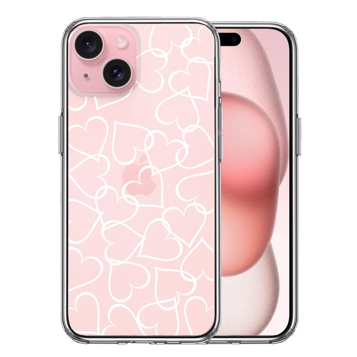 iPhone15Plus ケース クリア CuVery ハート ホワイト スマホケース 側面ソフト 背面ハード ハイブリッド -0