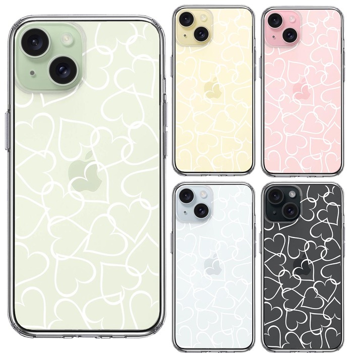 iPhone15Plus ケース クリア CuVery ハート ホワイト スマホケース 側面ソフト 背面ハード ハイブリッド -1