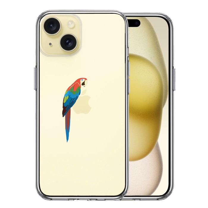 iPhone15Plus ケース クリア アカコンゴウ インコ スマホケース 側面ソフト 背面ハード ハイブリッド -0