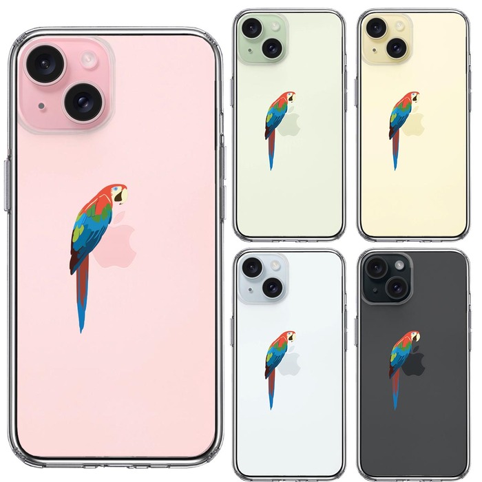 iPhone15Plus ケース クリア アカコンゴウ インコ スマホケース 側面ソフト 背面ハード ハイブリッド -1