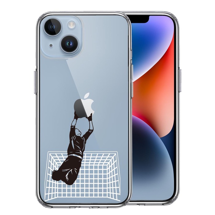 iPhone14Plus ケース クリア サッカーGK ジャンピングキャッチ スマホケース 側面ソフト 背面ハード ハイブリッド -0