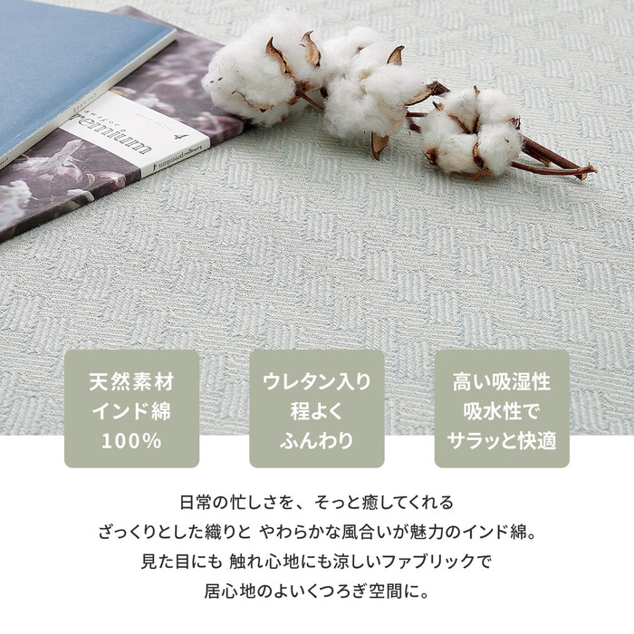 洗濯機で洗える 玄関マット ブルー 約50×80cm 屋内 インド綿100% 滑り止め付き アルト-1