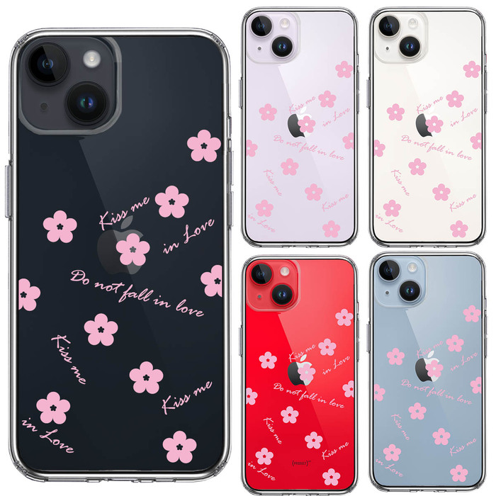 iPhone14Plus ケース クリア Cuvery フラワー ライトピンク スマホケース 側面ソフト 背面ハード ハイブリッド -1