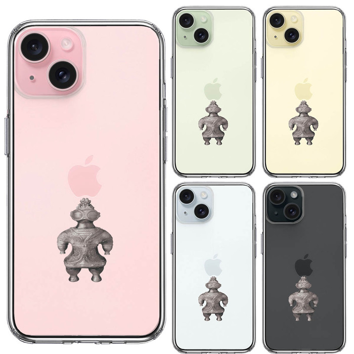 iPhone15Plus ケース クリア 縄文 遮光器土偶 スマホケース 側面ソフト 背面ハード ハイブリッド -1