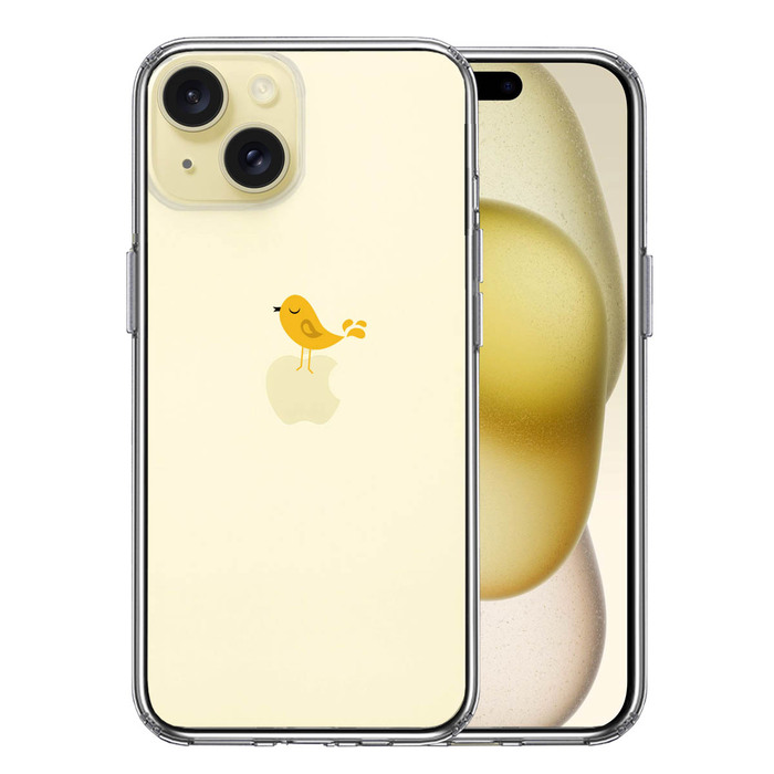 iPhone15Plus ケース クリア 鳥 イエロー スマホケース 側面ソフト 背面ハード ハイブリッド -0