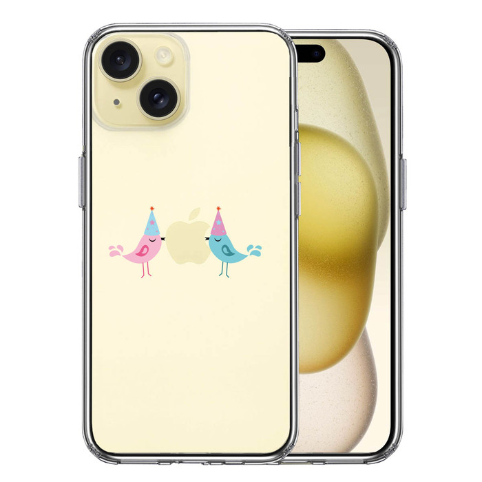 iPhone15Plus ケース クリア 可愛い 鳥 カップル スマホケース 側面ソフト 背面ハード ハイブリッド -0