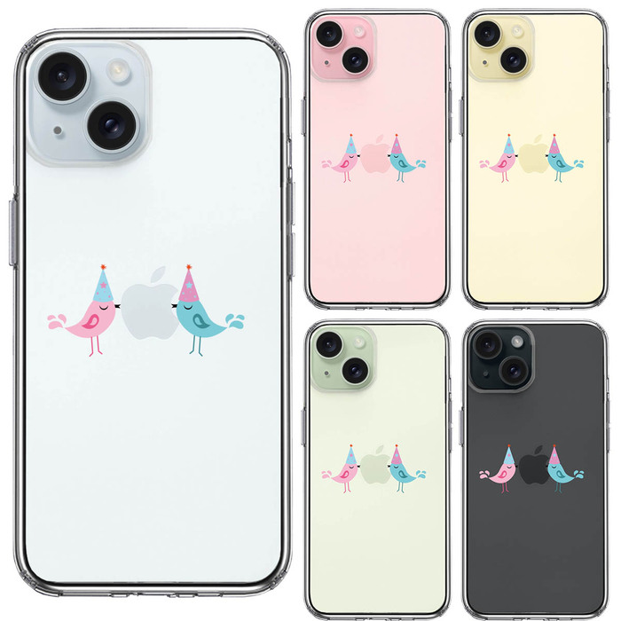 iPhone15Plus ケース クリア 可愛い 鳥 カップル スマホケース 側面ソフト 背面ハード ハイブリッド -1