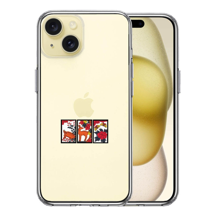iPhone15Plus ケース クリア 花札 猪鹿蝶 スマホケース 側面ソフト 背面ハード ハイブリッド -0