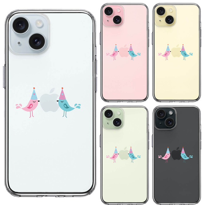 iPhone15 ケース クリア 可愛い 鳥 カップル スマホケース 側面ソフト 背面ハード ハイブリッド -1