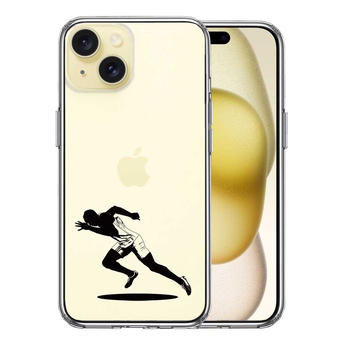 iPhone15Plus ケース クリア スプリンター 走者 ランナー スマホケース 側面ソフト 背面ハード ハイブリッド -0