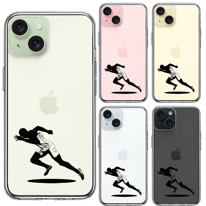 iPhone15Plus ケース クリア スプリンター 走者 ランナー スマホケース 側面ソフト 背面ハード ハイブリッド -1