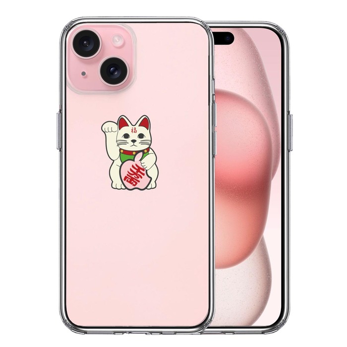 iPhone15Plus ケース クリア 幸福の猫 猫招き スマホケース 側面ソフト 背面ハード ハイブリッド -0
